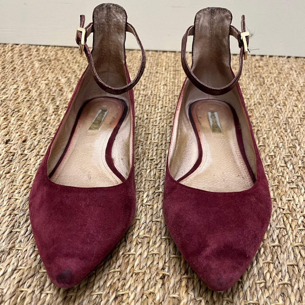 Louise et Cie Burgundy Suede Ballet Flats with Textured Leather Ankle Strap - Picture 16 of 16